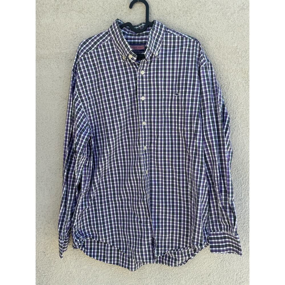 Vineyard Vines Men’s Large Plaid Tucker Long Sleeve Button Shirt Purple Green
